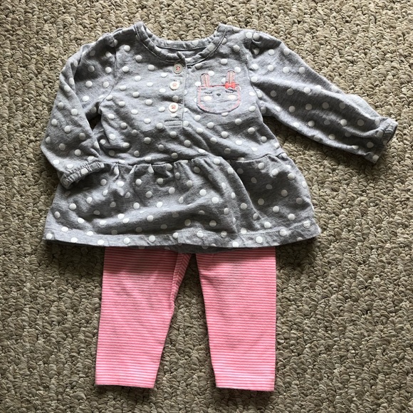 Carters Baby Girl Gray & Pink Outfit with Bunny - Picture 1 of 4